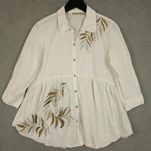 Holding Horses Shirt Womens Small White Embroidered Sequin‎ Estrella Peplum Top